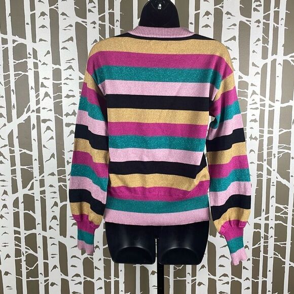 Nine West Metallic Striped Balloon Sleeve Sweater XS - Picture 4 of 8
